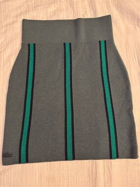 Lacoste Gray Knit Pencil Skirt with Green and Black Stripes